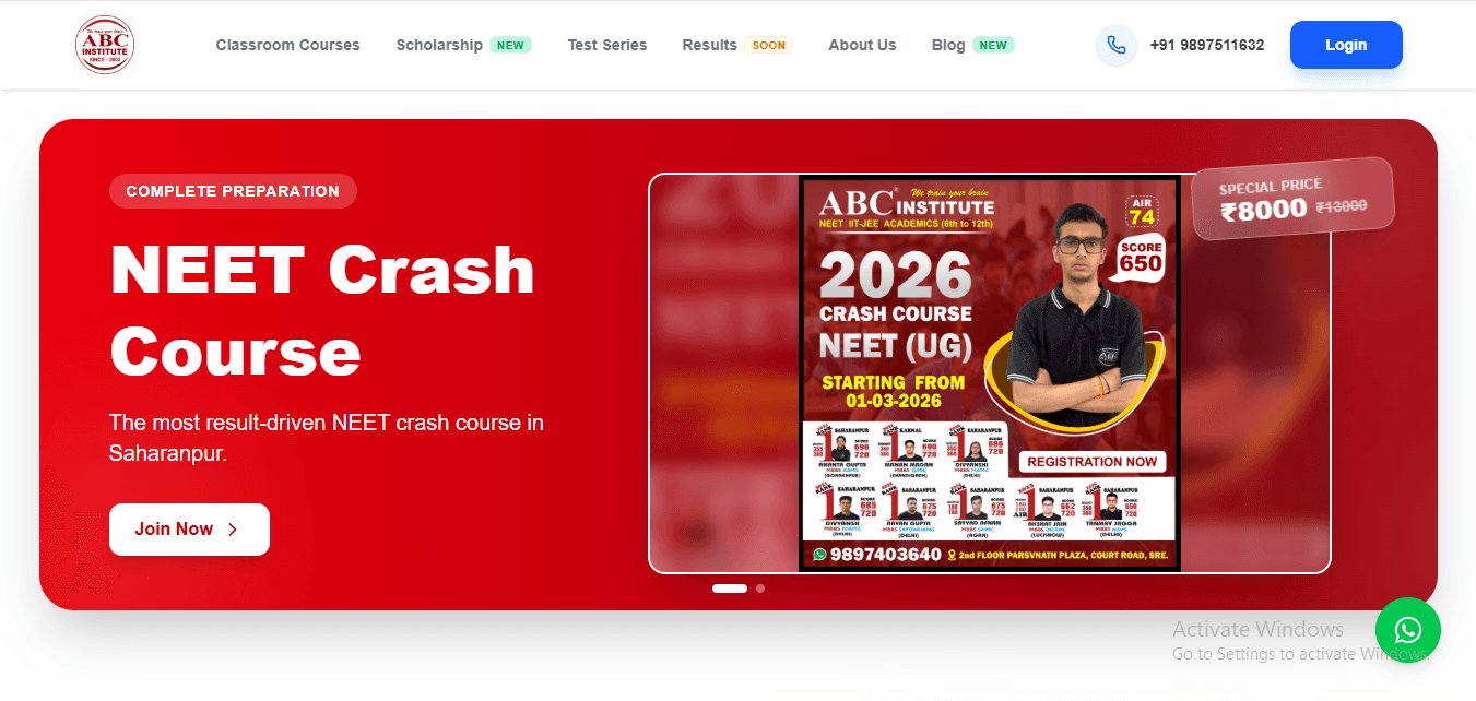 Modern Website for 25+ Year Old Coaching Institute - Web Development Project by Shivansh Singh